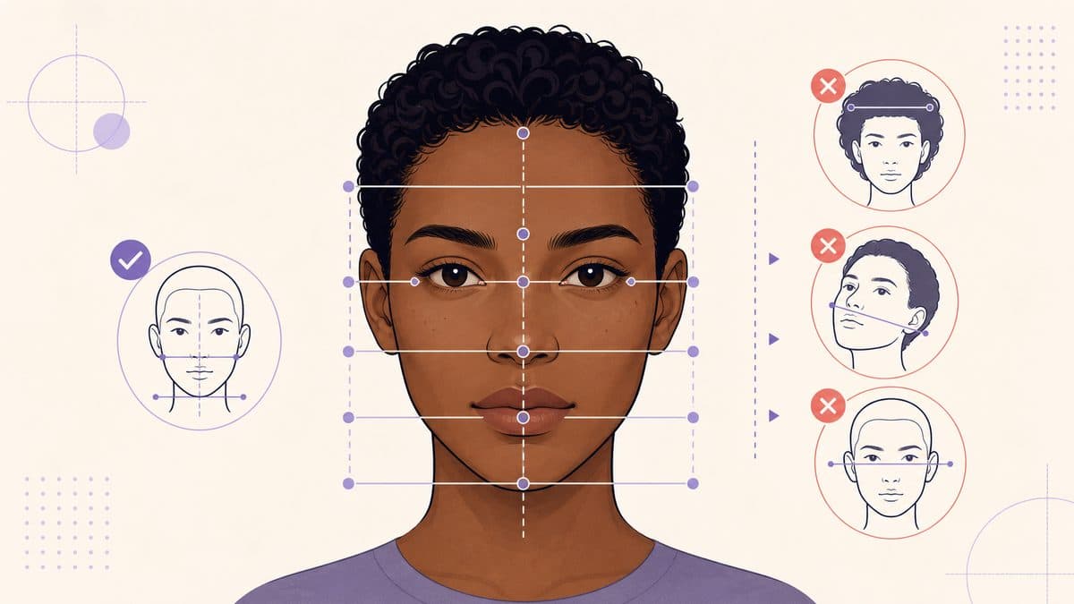 Face measurement diagram with correct landmarks and examples of common setup errors