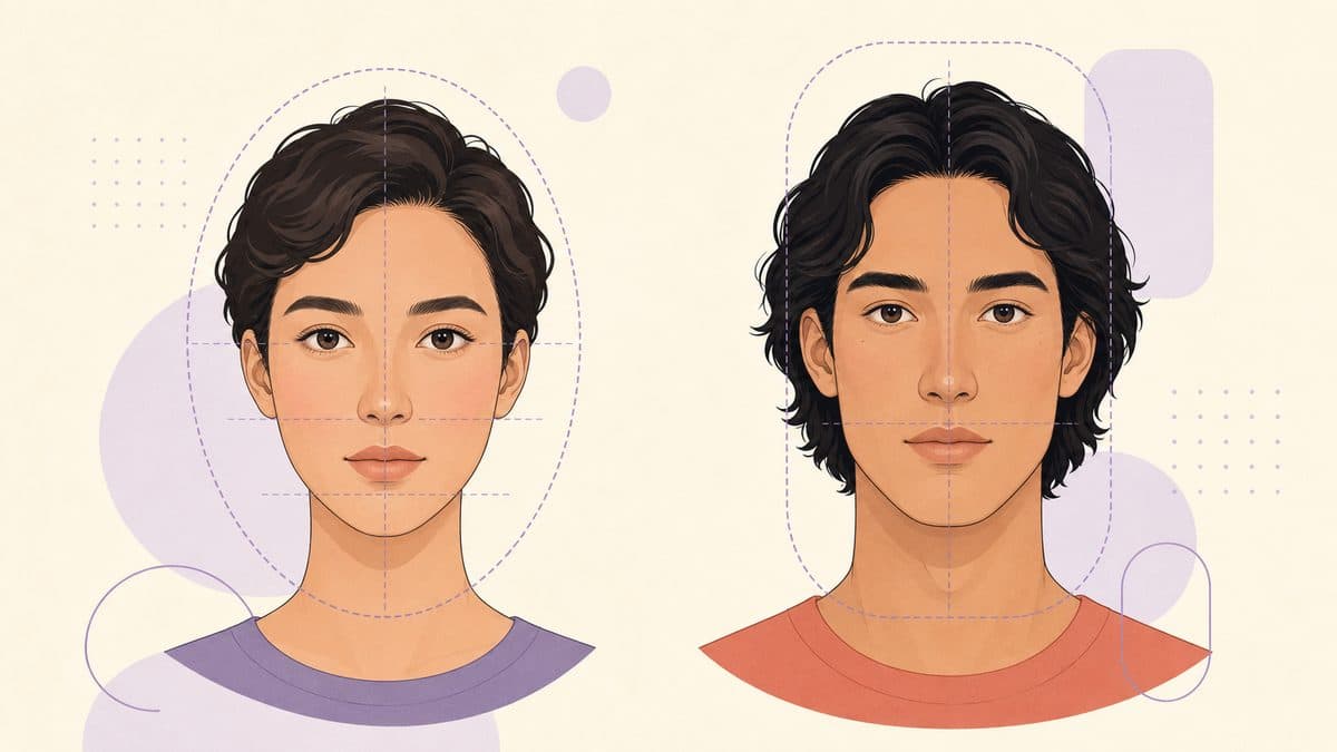 Illustrated oval and oblong face shapes with proportion guide lines