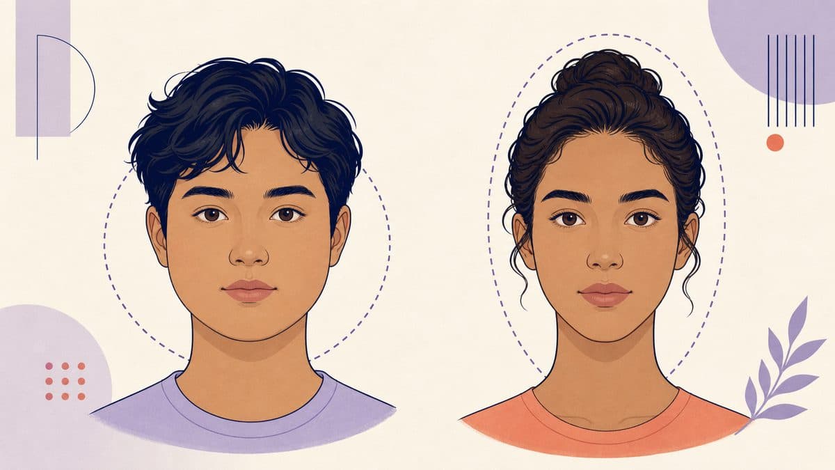 Illustrated round and oval face shapes shown side by side