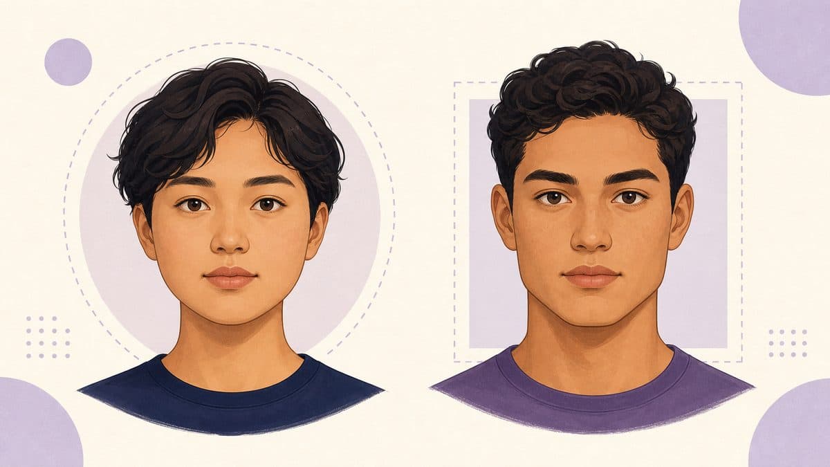 Illustrated round and square face shapes showing curved and angular jawlines